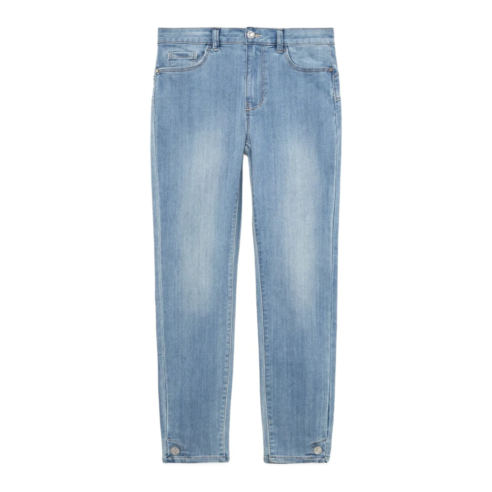 Oltre Regelbundna jeans gjorda av denim med dekorativa knappar Blue, Dam