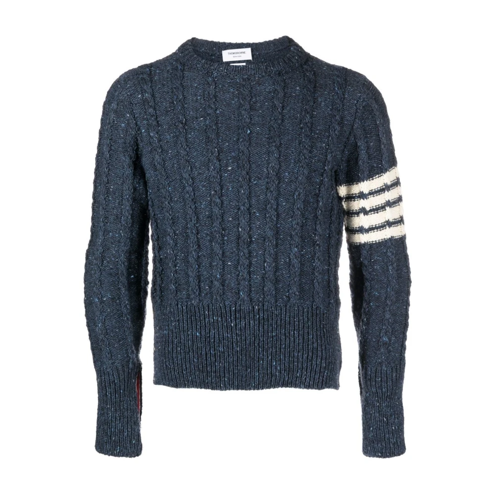 Thom Browne Blauwe Cable-Knit Crew Neck Sweater Blue Heren