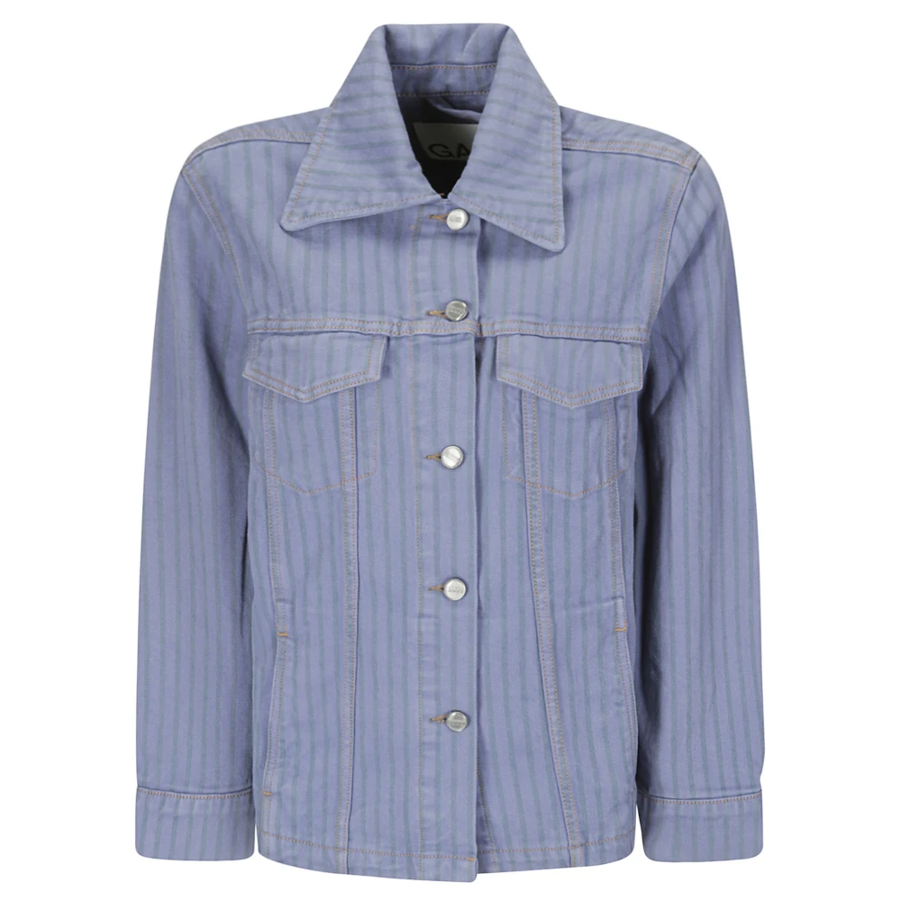 Ganni Denim Stripe Overdyed Jack Blue Dames