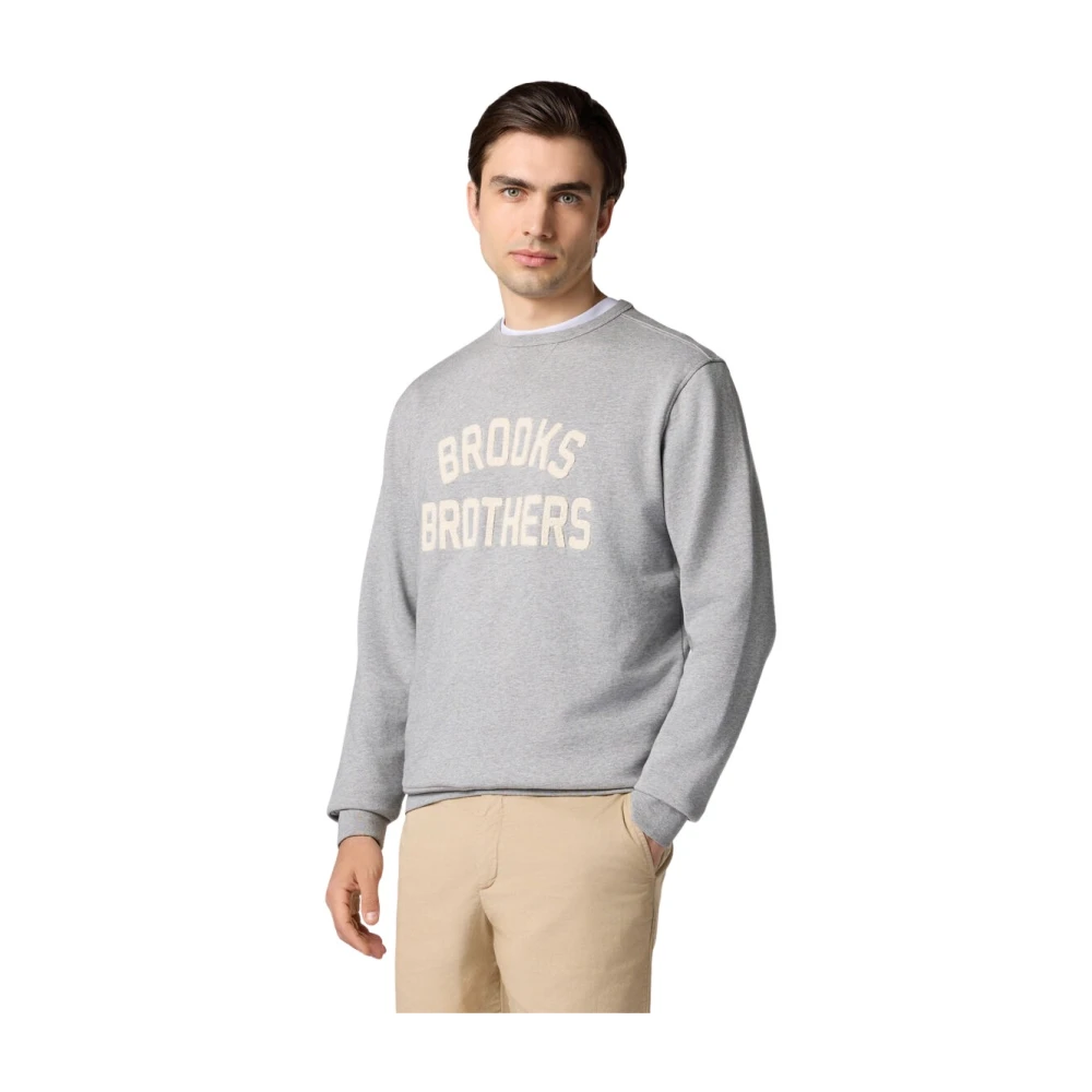 Brooks Brothers Men's Gray Sweatshirts, M, Terry Logo-Embroidered Crewneck Sweatshirt