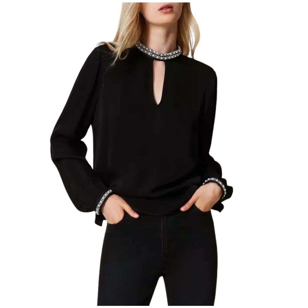 Twinset Crepe blouse met borduurwerk Black Dames