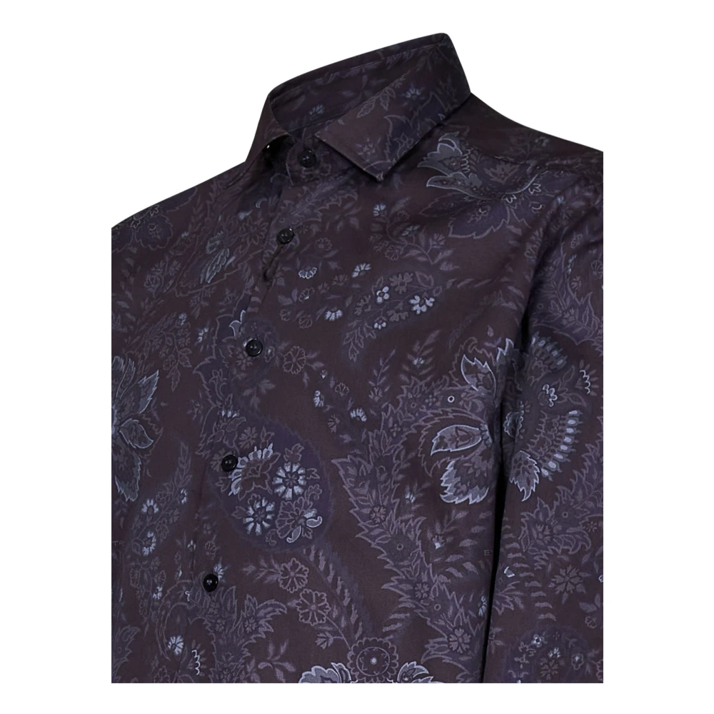 ETRO Paarse Bloemen Paisley Katoenen Overhemd Multicolor Heren