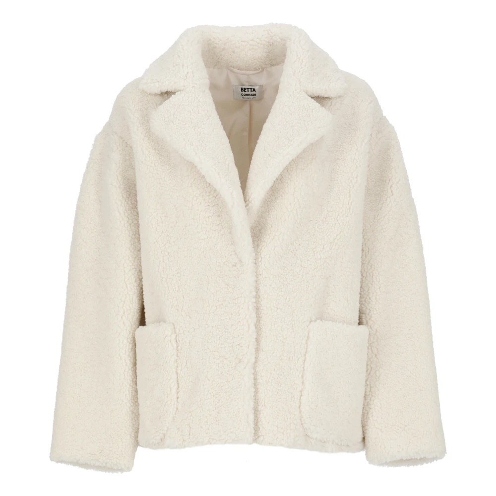 Betta Corradi Ivory Faux Fur Peak Lapel Coat Beige, Dam