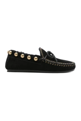Svart Mocka Läder Stud Moccasins