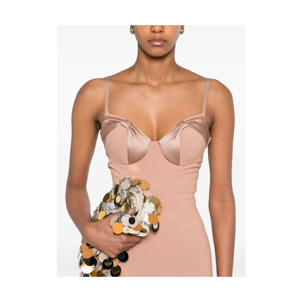 Elisabetta Franchi Blush Beige Jurk met Spaghettibandjes en Achtersplit Pink Dames