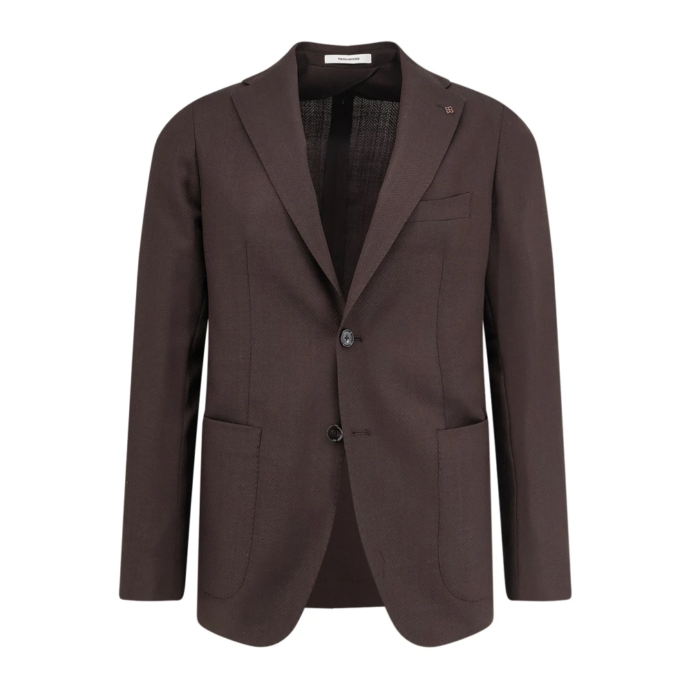 Tagliatore Men's Brown Blazers, 2XL, Single-Breasted Herringbone Blazer