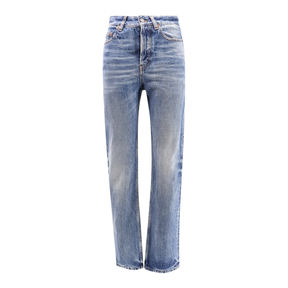 Saint Laurent Hoge Taille Slim Fit Katoenen Jeans Blue Dames