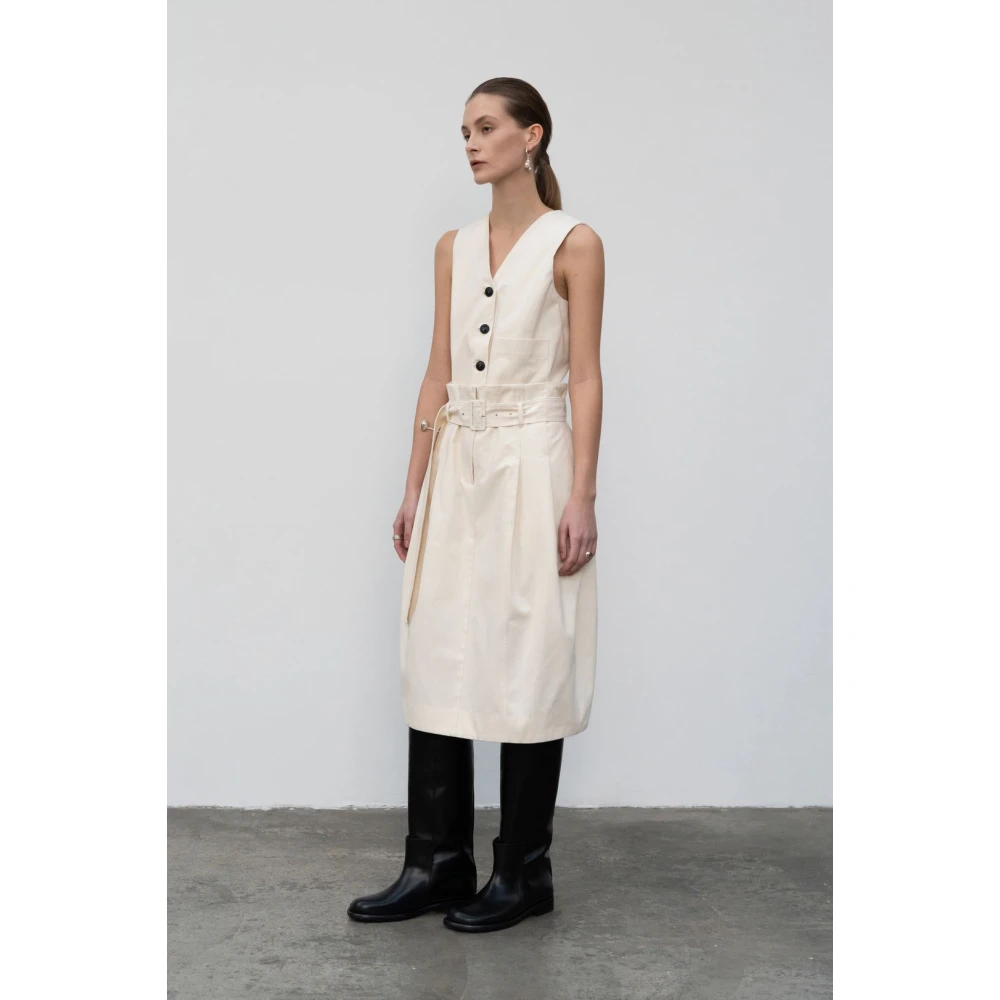 LOW Classic Chique Geriemde Katoenen Midi Jurk Beige Dames