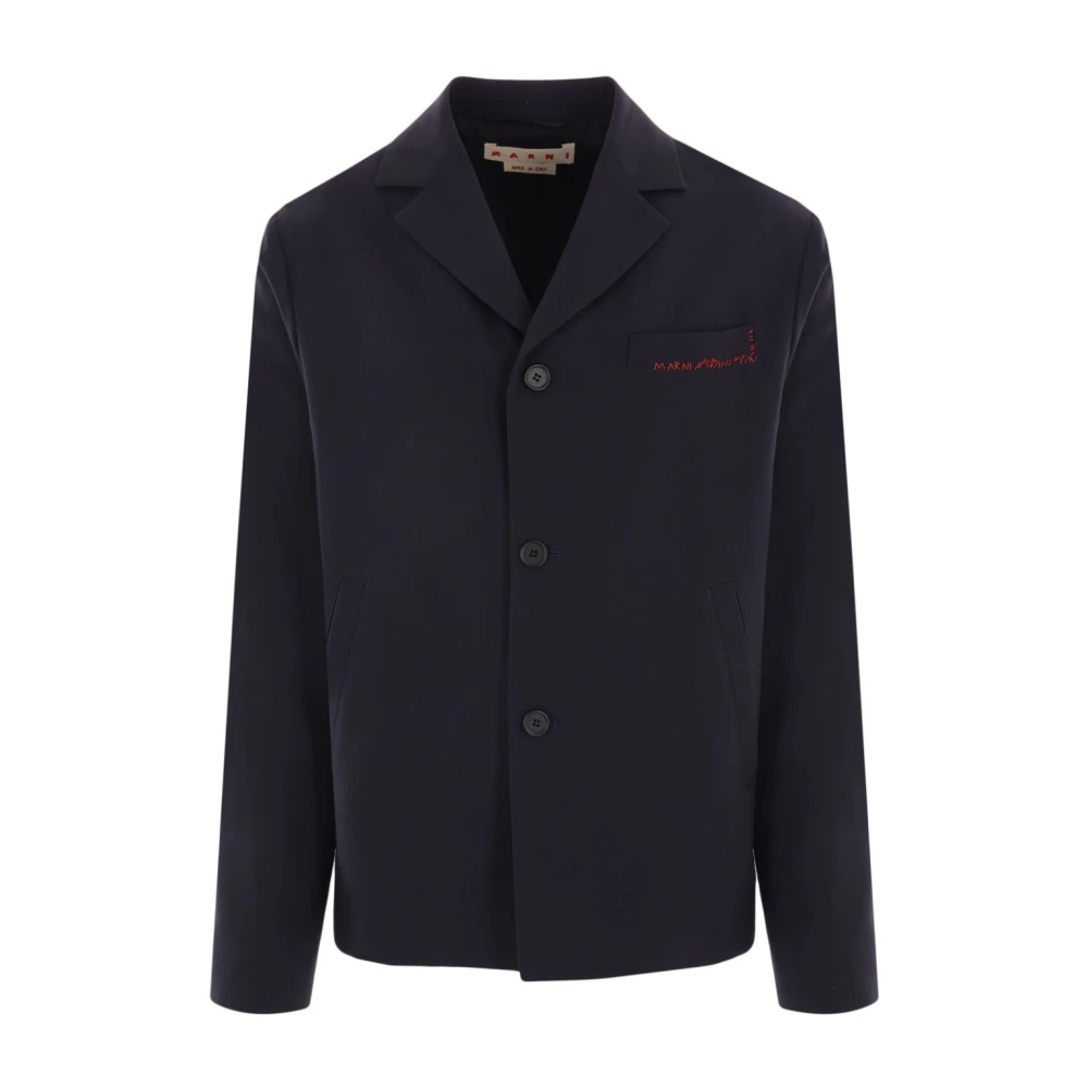 Marni Blauwe Wol Single-Breasted Jas Blue Heren