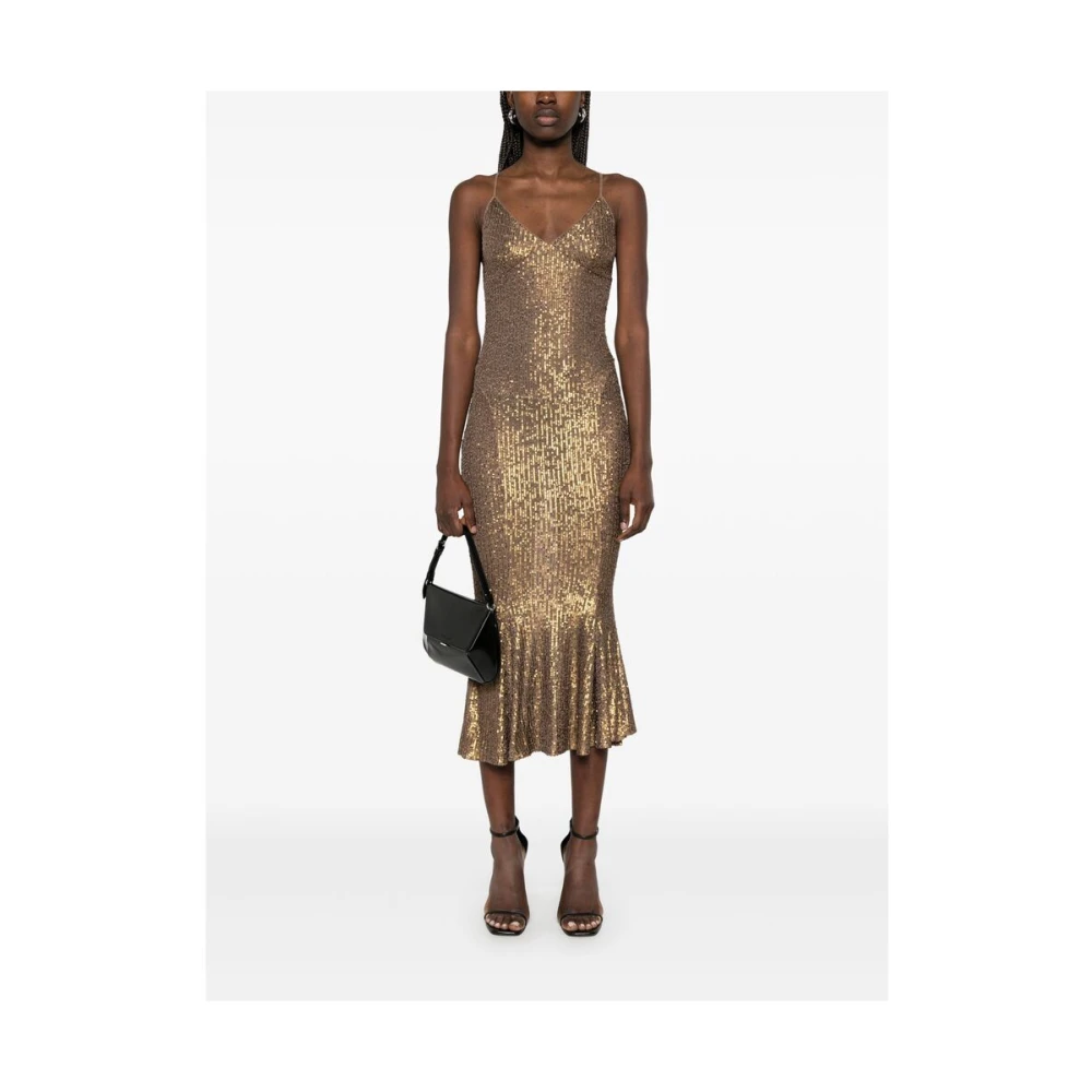 Norma Kamali Gouden Bruine Paillet Feestjurk Brown Dames