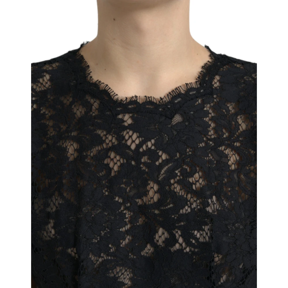 Dolce & Gabbana Zwart Bloemen Kant A-Lijn Minijurk Black Dames