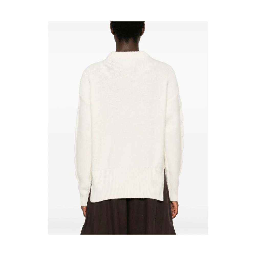 Kujten Ivoor Cashmere Kabelgebreide Trui Beige Dames