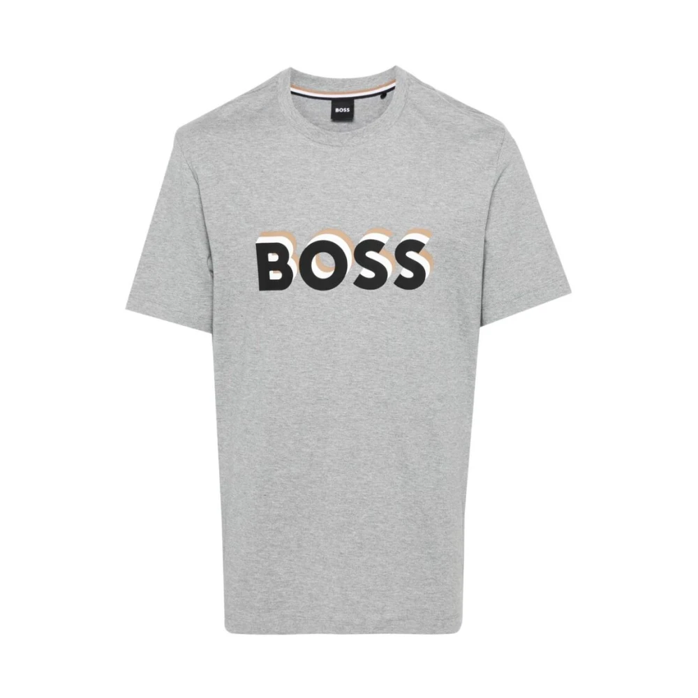 Hugo Boss Grijze Katoenen T-shirt met Logo Stempel Gray Heren