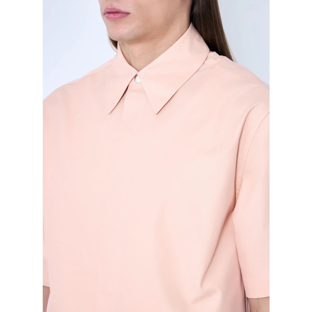 Jil Sander Katoenen Poplin Korte Mouw Overhemd Pink Heren