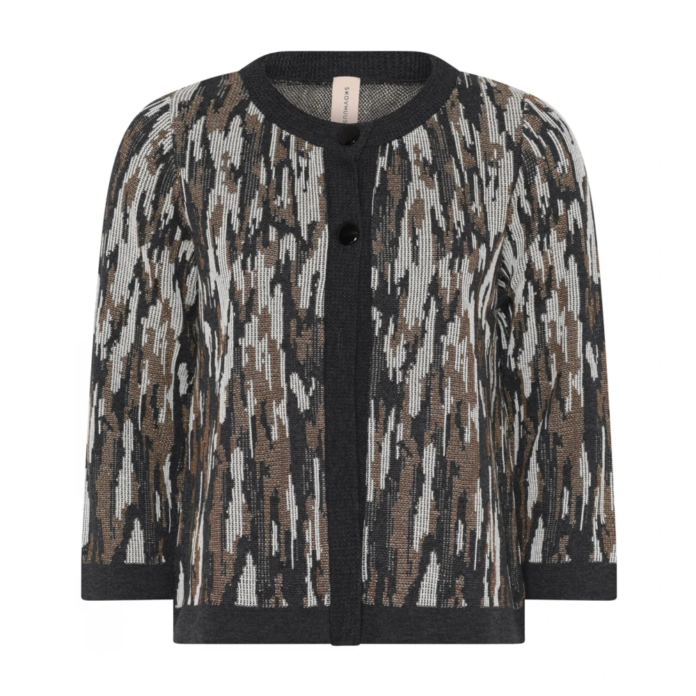 Skovhuus Jaquard Patroon Vest Houtskool Multicolor Dames