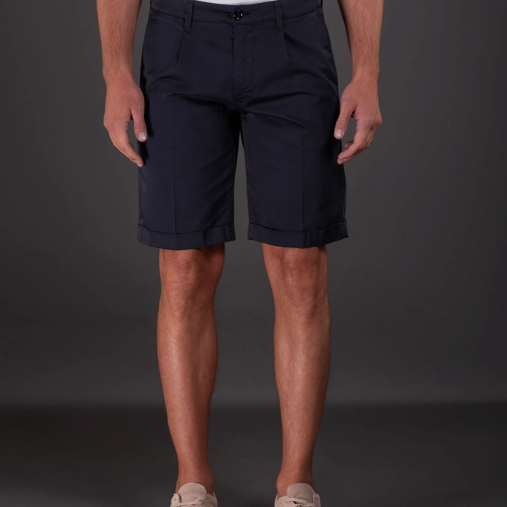 Moorer Stretch Katoen Twill Casual Shorts Blue Heren