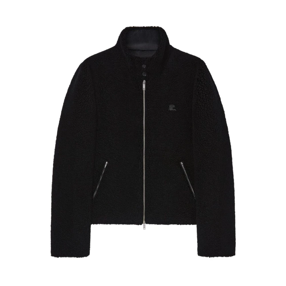Courrèges Zwarte Fleece Jack met Opstaande Kraag Black Heren