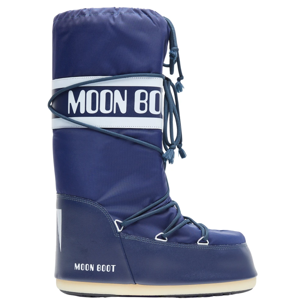 Moon Boot Women's Blue Winter Boots, 9 Uk, Logo Print Nylon Boots