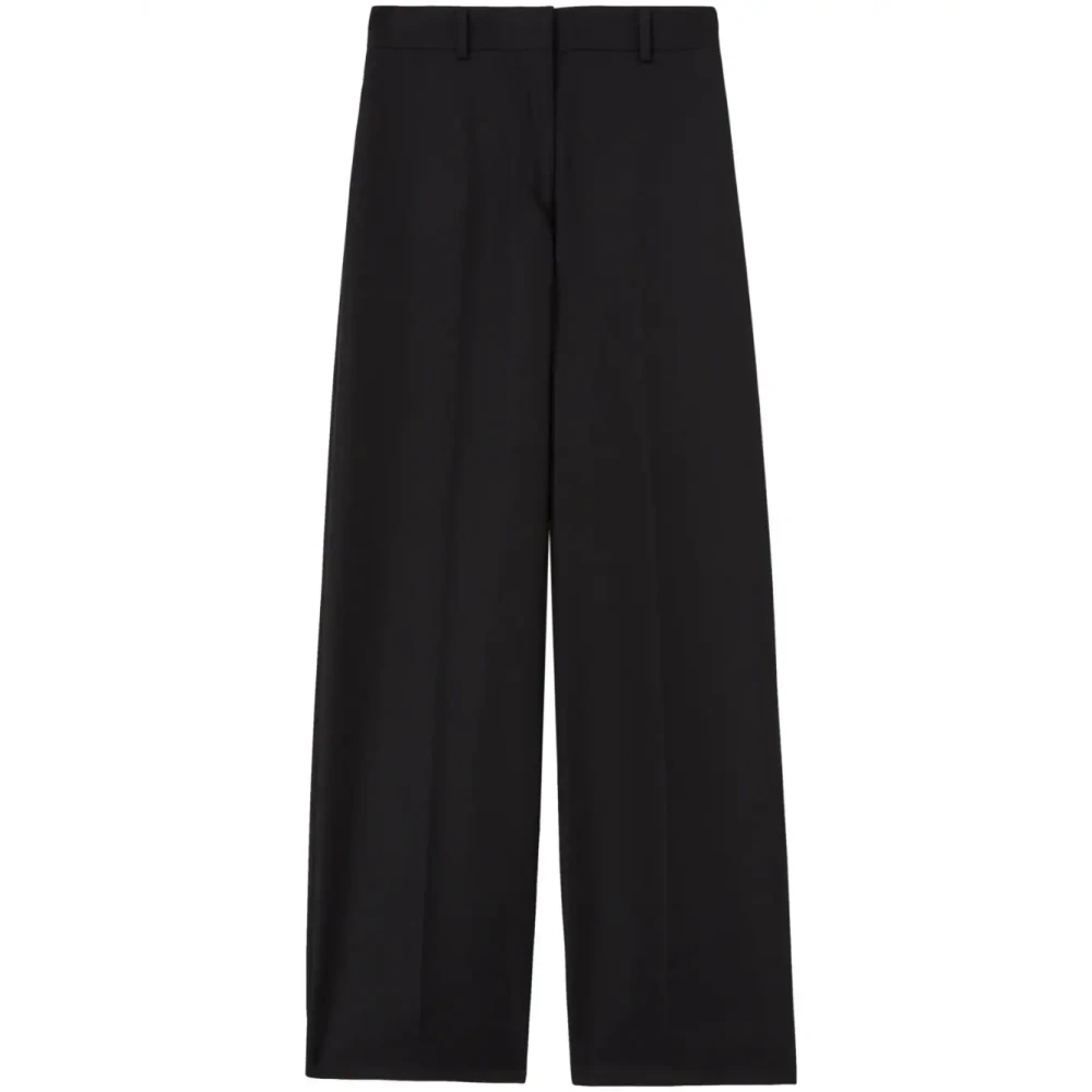 Palm Angels Women's Black Wide Trousers, S, High Waist Trousers With Grosgrain Ribbon