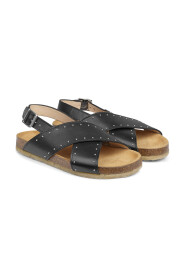 Sandal with soft footbed and rivets