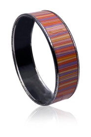Pre-owned Enamel Multicolor Striped Wide Bangle Bracelet