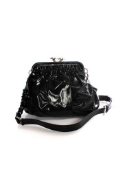 shiny bag trimmed with leather w28cm x h28cm