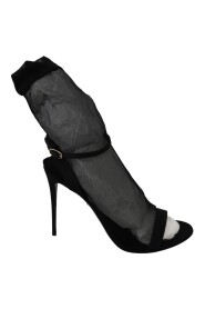 Black Tüll Stretch Stilettos Sandalen Schuhe