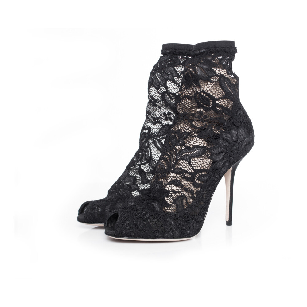Dolce & Gabbana Pre-owned Stretch lace sock ankle boots Svart, Dam
