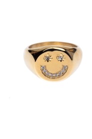 SMILEY SIGNET RING W/CRYSTALS