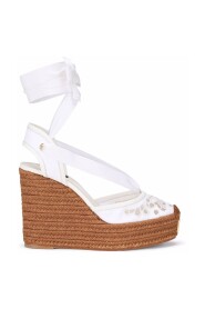 Embroidered canvas wedges