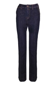 Contrast-Stitch Flared-Leg Denim Jeans