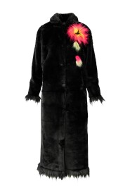 Langer Mantel aus künstlichem schwarzem Fur Frid