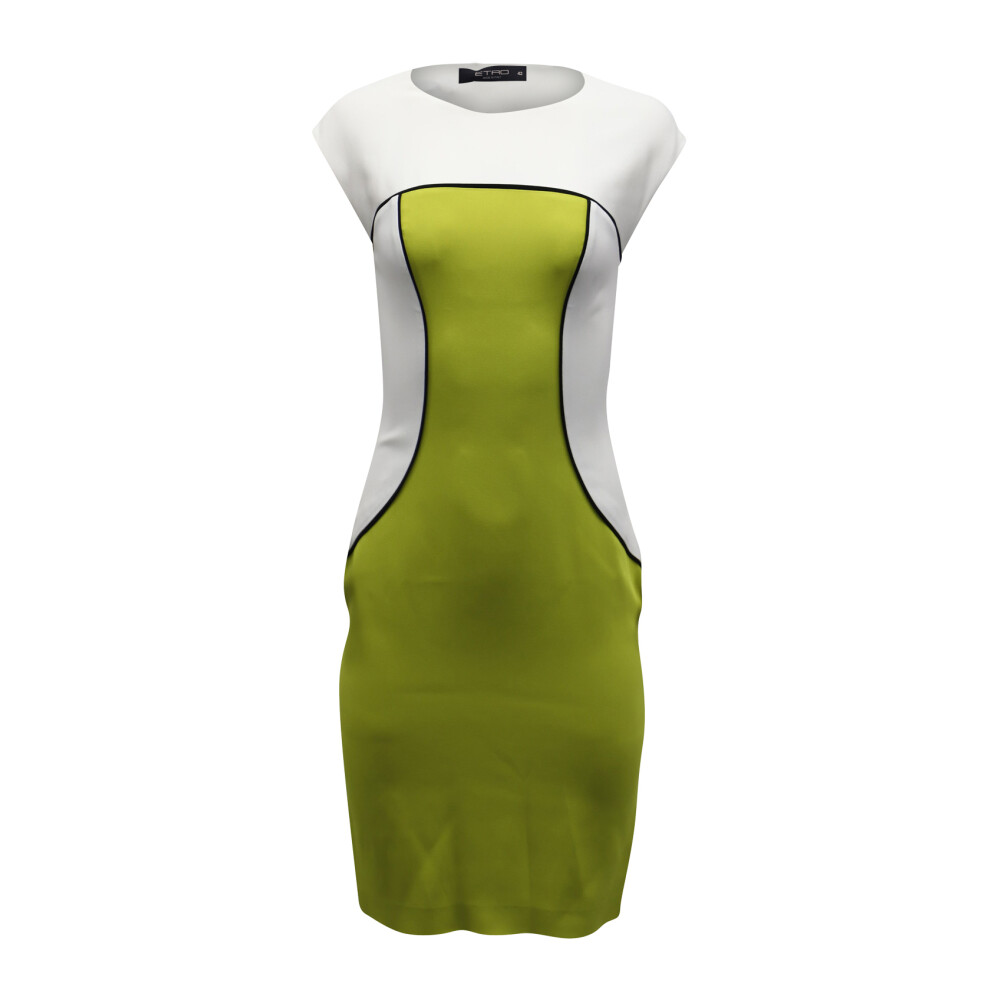 Etro Colorblock Sheath Sleeveless Dress in White and Lime Green Viscose