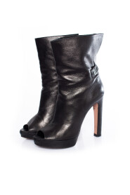 Pre-owned leather peep-toe ankle boots