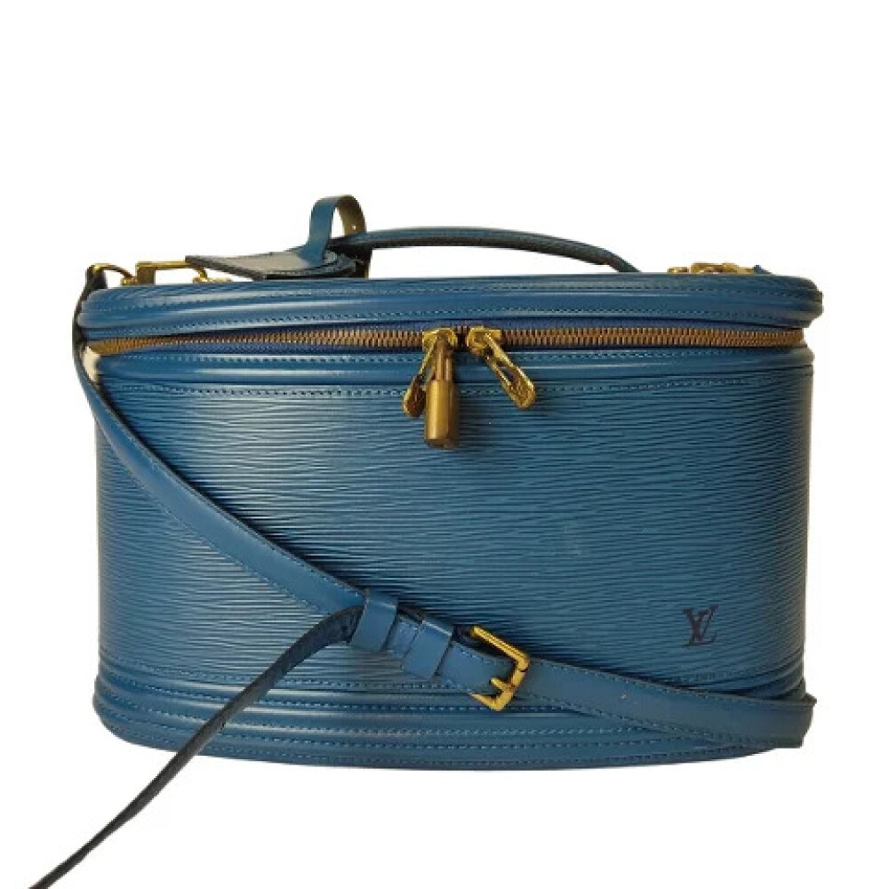 Blue Leather Louis Vuitton Bowling Vanity Bag