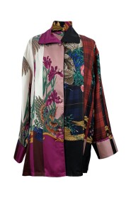 Multicolor Silk Printed Pajama Shirt Size 36 IT