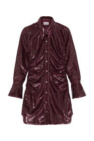 Burgunder Ganni Sequins Shirt Dress Kjoler
