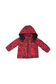 Fullzip down jacket with hood and allover logo print