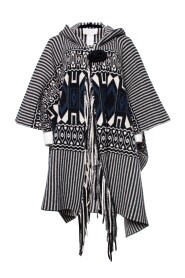 Hooded poncho with ethnic print