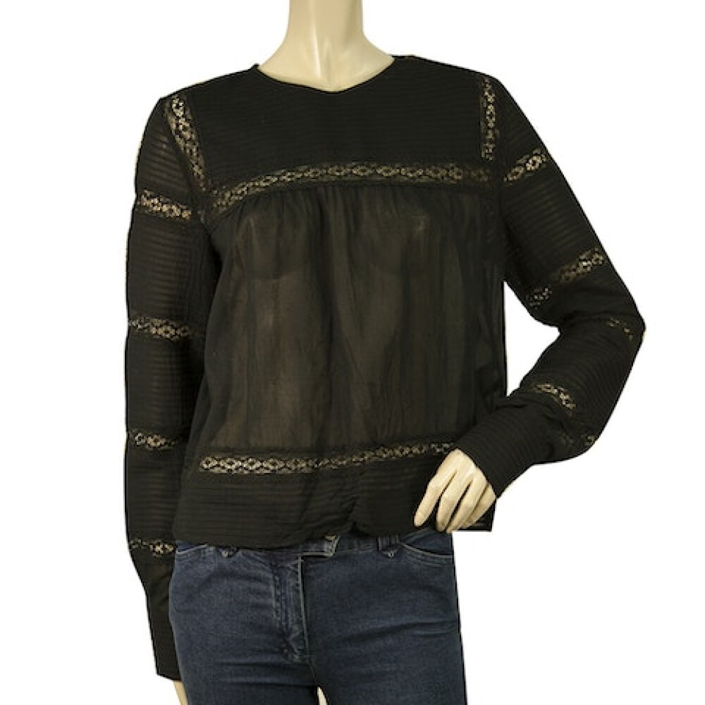 Isabel Marant Pre-owned Isabel Marant Etoile Black Cotton Lace Tunic Long Sleeves Blouse Top size 38 Svart, Dam