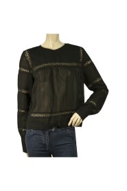 Isabel Marant Etoile Black Cotton Lace Tunic Long Sleeves Blouse Top size 38