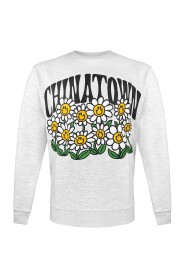Chinatown Market Sweater “Smiley Flower Power” - Ash Grey