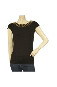 Tone Studs Boat Neckline Fitted Viscose Top