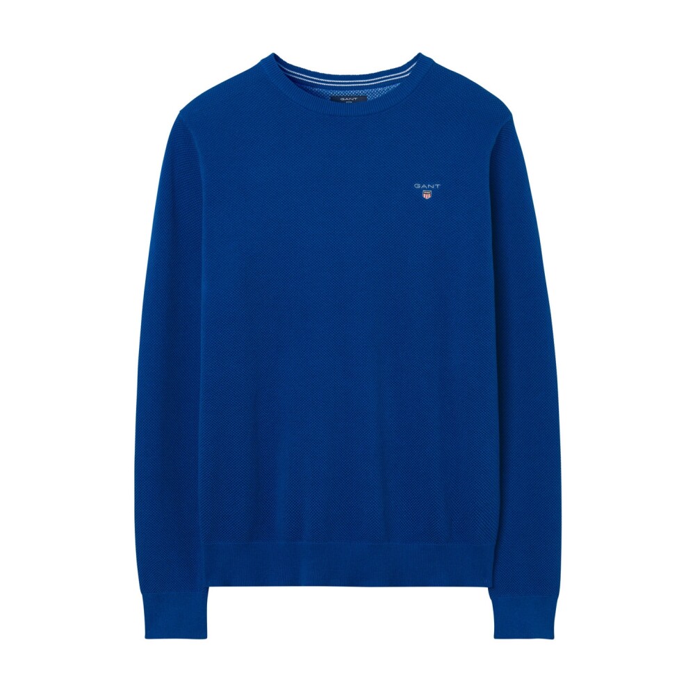 Mørk navy rett genser, Cotton pique mannskap | Gant Blå Cotton Pique Genser Genser | Gant | Gensere | Miinto.no