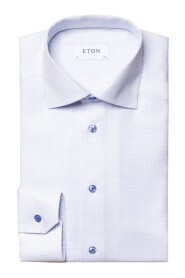 Blå Eton Slim Fit Herringbone Signature Twill Skjorter