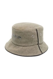 B-ARMY CANVAS&LEATHER PIPING BUCKET HAT