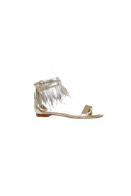 Leather sandals with small feathers
