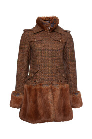 Pre-owned tweed coat with rabbit fur
