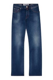 Mid Contrast Stitch Straight Jeans