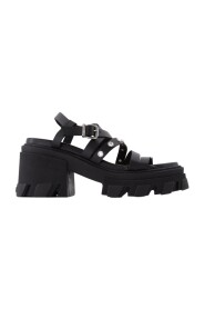 Black Leather Cleated Sandals